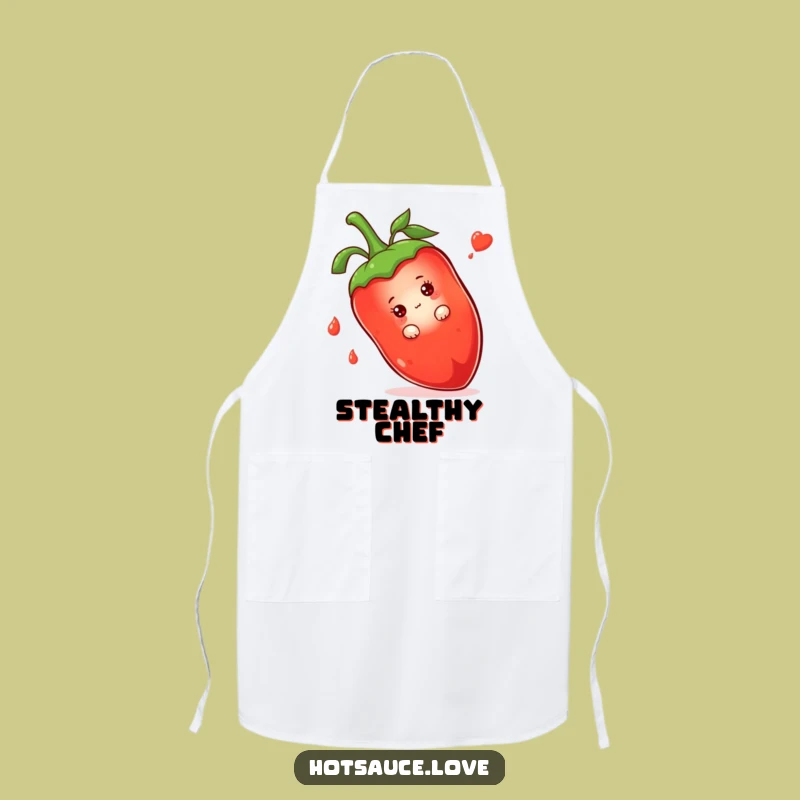 Funny Shy Hot Sauce Apron: Peeking Chef Character, Kitchen Funny Gift