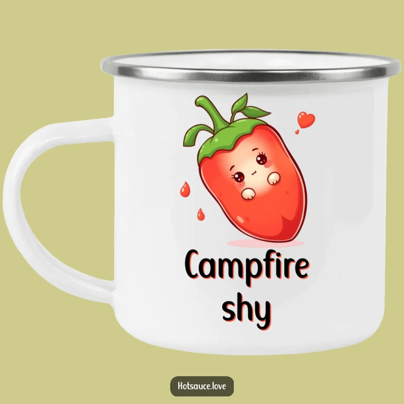 Funny Shy Hot Sauce Camping Mug: Peeking Character, Outdoor Funny Gift
