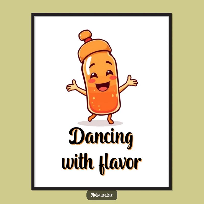 Funny Dancing Hot Sauce Poster: Cap Askew Character Art, Vibrant Funny Gift