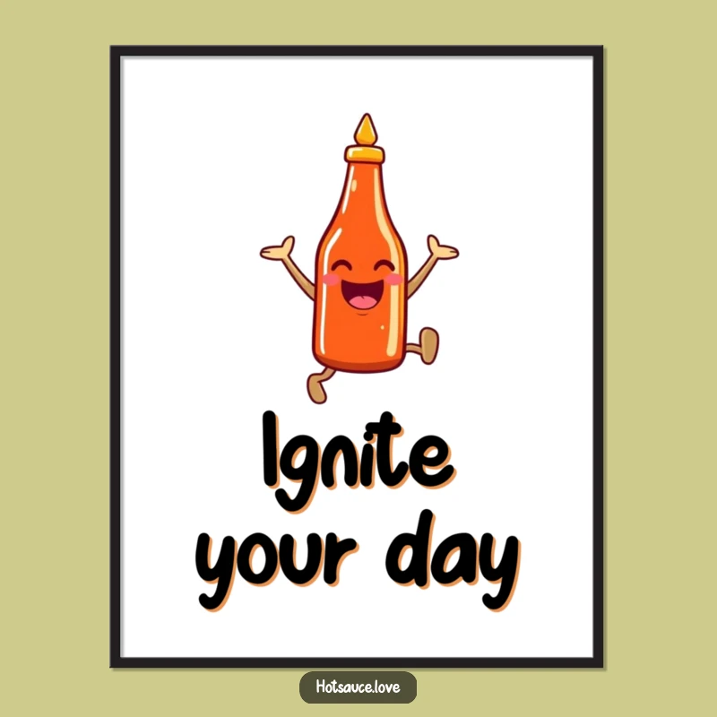 Funny Hot Sauce Poster: Energetic Leap Art, Perfect Funny Gift for Kitchen Walls