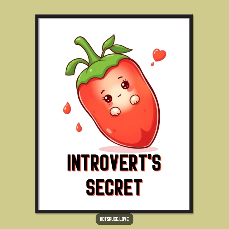 Funny Shy Hot Sauce Poster: Peeking Character Art, Whimsical Funny Gift