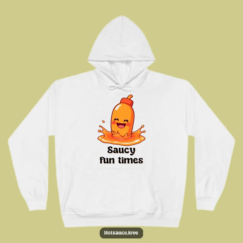 Funny Splashing Hot Sauce Hoodie: Cozy Grinning Character, Warm Funny Gift