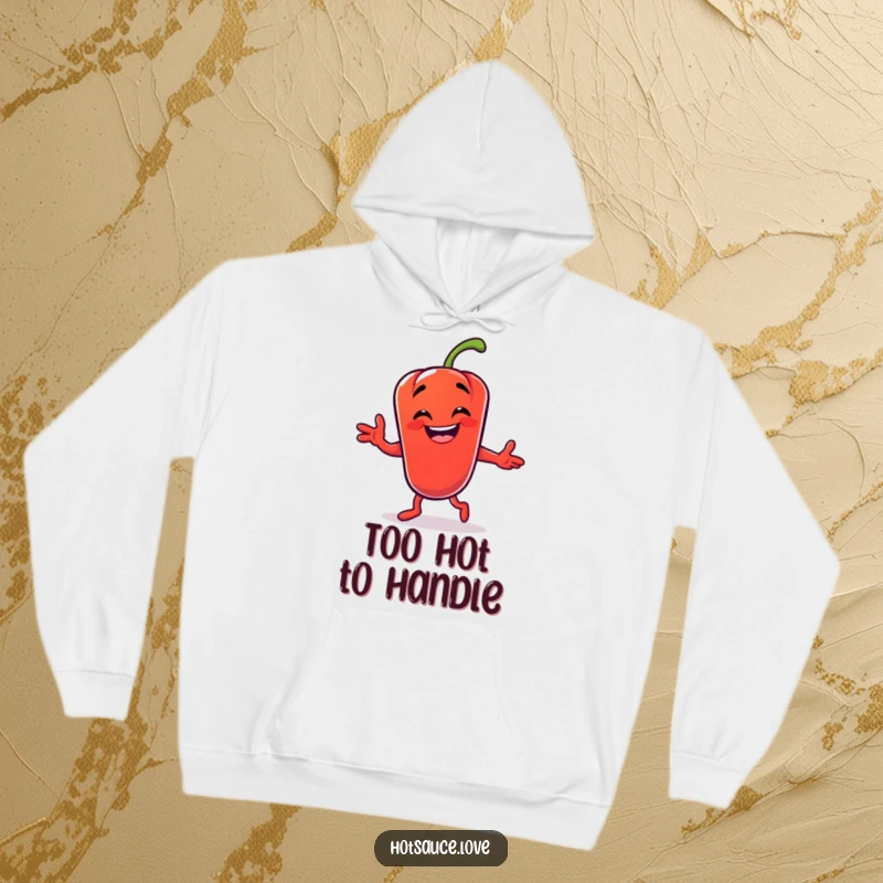 Funny hoodie featuring a grinning chili pepper character in a comical dance pose, radiating warmth and infectious humor.