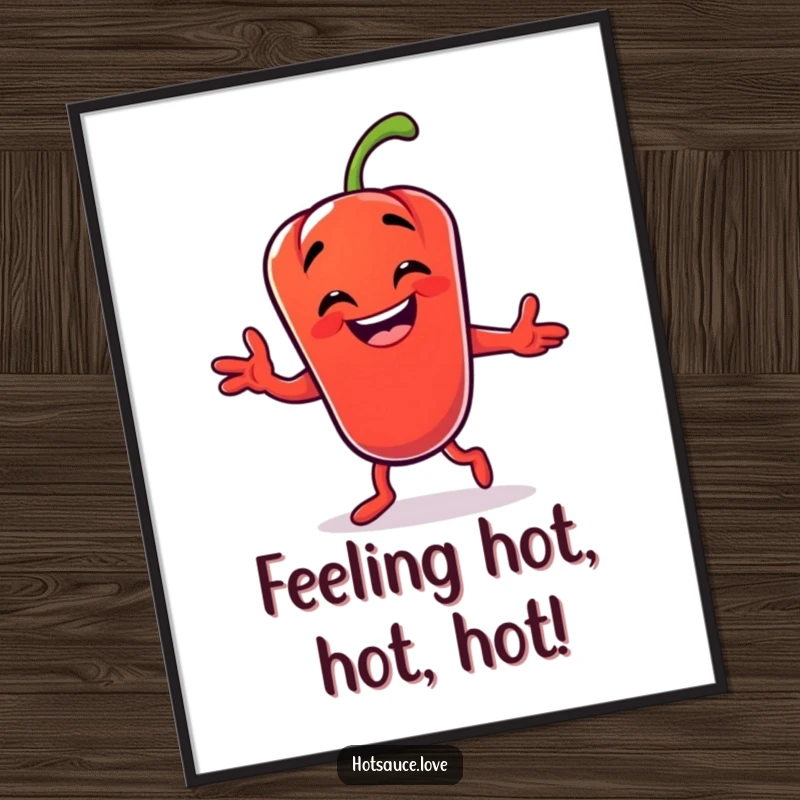 Funny Free Printable Wall Art depicting a grinning chili pepper character energetically performing a silly, joyful dance.