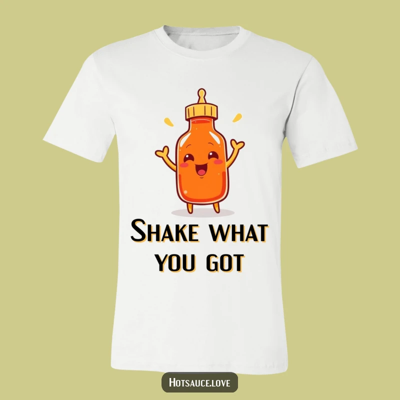 Funny Cayenne Bottle Shaking T-Shirt: Wear Your Excitement with Spicy Style!