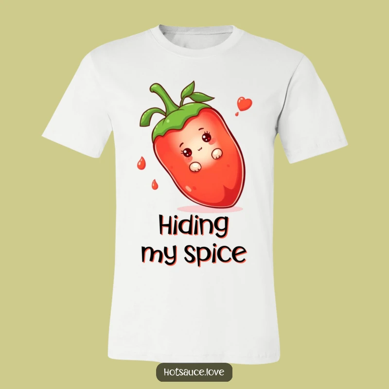 Funny Shy Hot Sauce T-Shirt: Peeking Character, Adorable Funny Gift